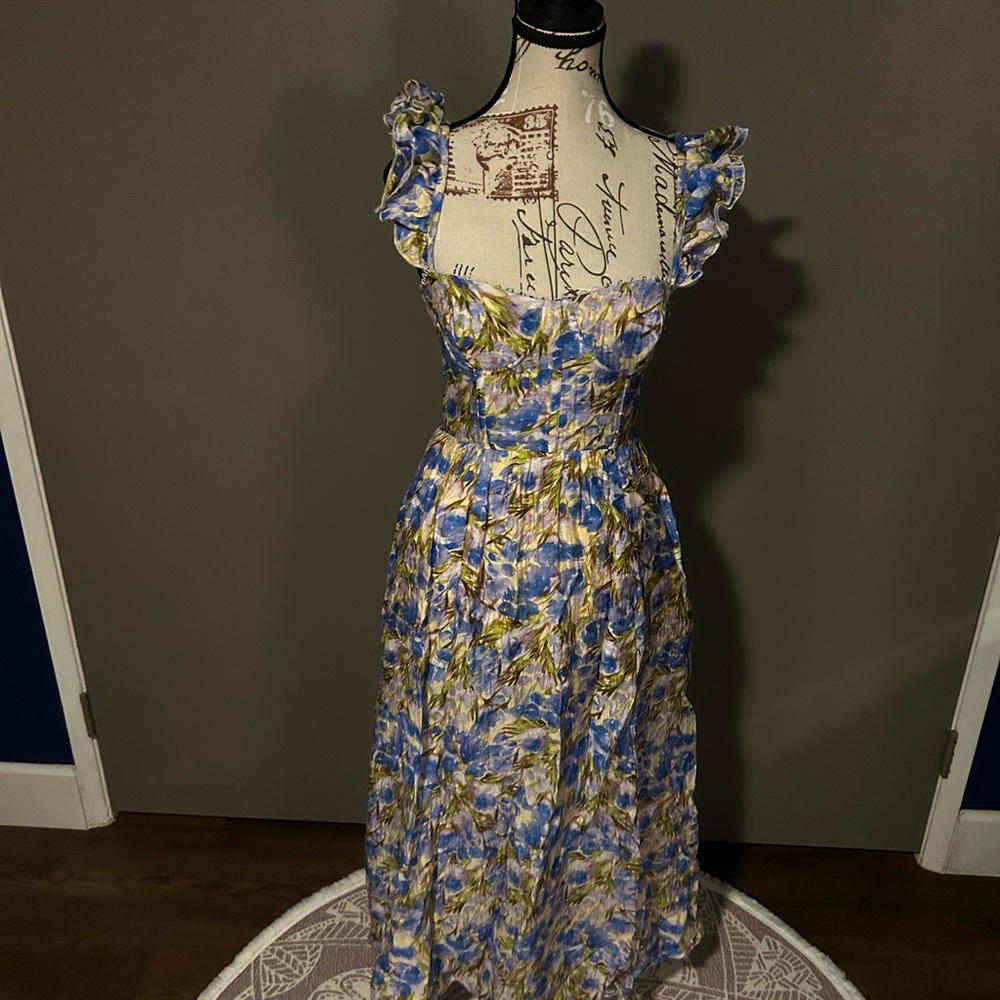 Astr Backless Floral Dress in Blue and Yellow - Picture 2 of 3